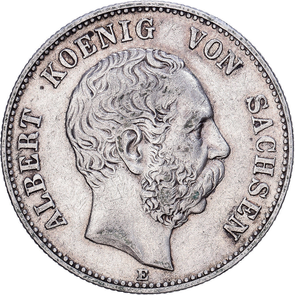 Estados alemanes, SAXONY-ALBERTINE, Albert, 2 Mark, 1899, Muldenhütten, Plata