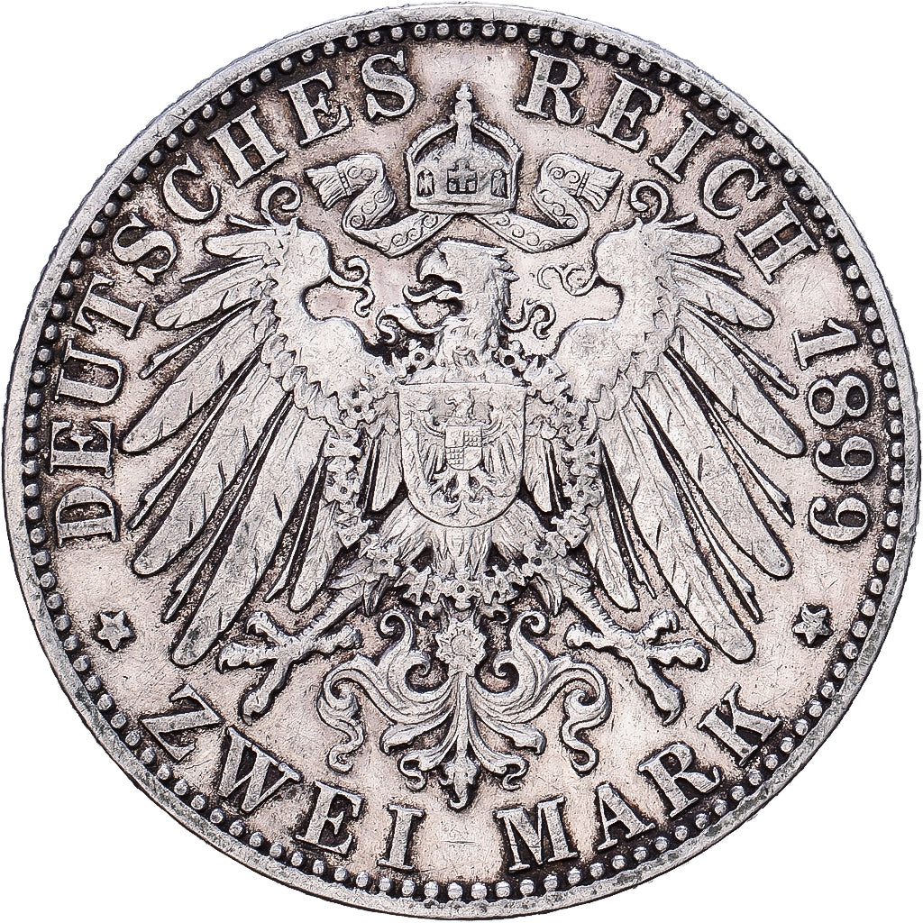 Estados alemanes, SAXONY-ALBERTINE, Albert, 2 Mark, 1899, Muldenhütten, Plata