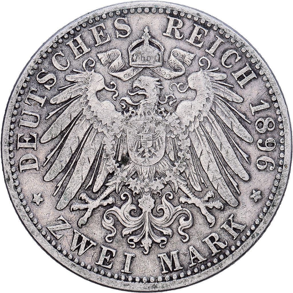 Deutsch Staaten, BAVARIA, Otto, 2 Mark, 1896, Munich, Silber, S+, KM:913