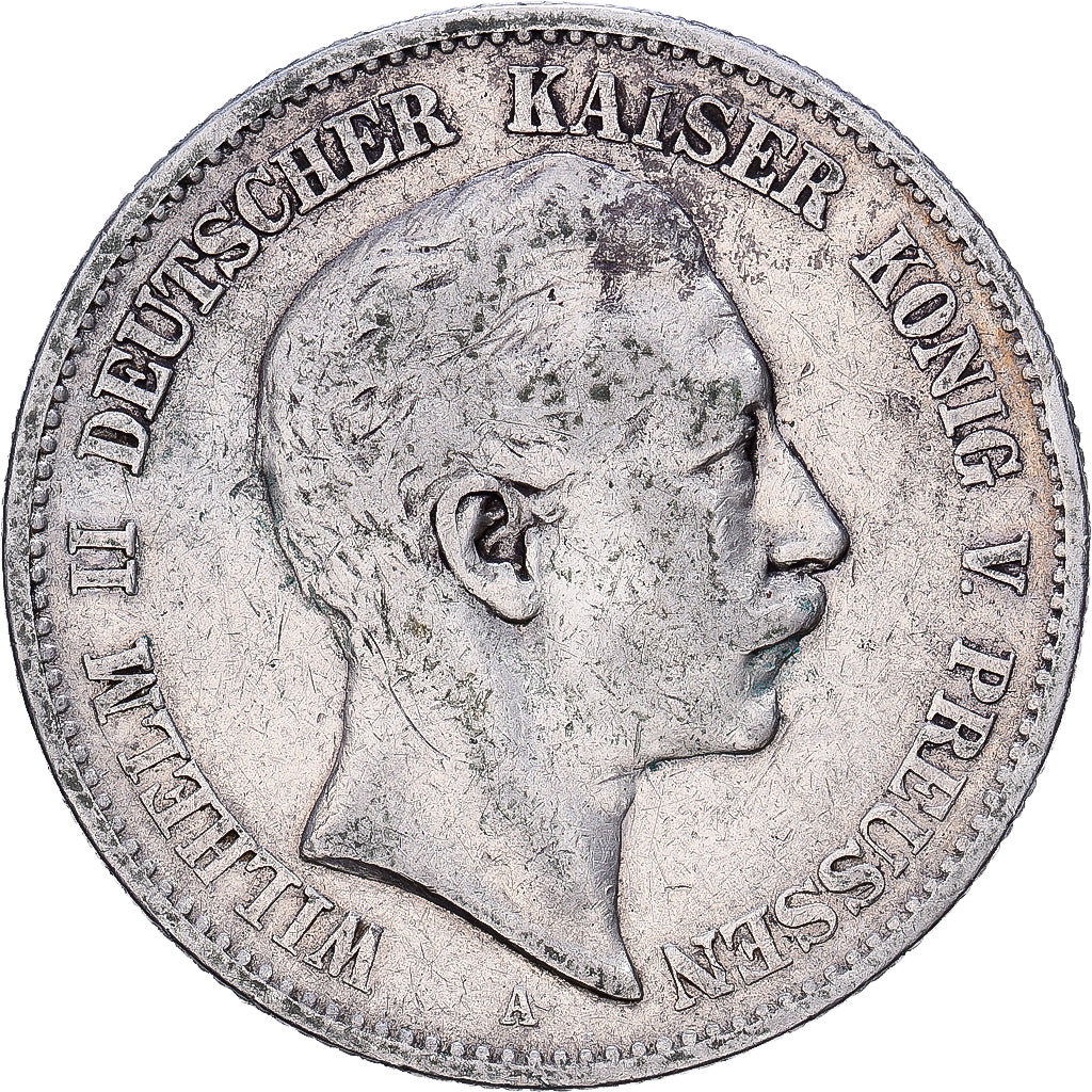 German States, PRUSSIA, Wilhelm II, 2 Mark, 1891, Berlin, Silver, EF(40-45)
