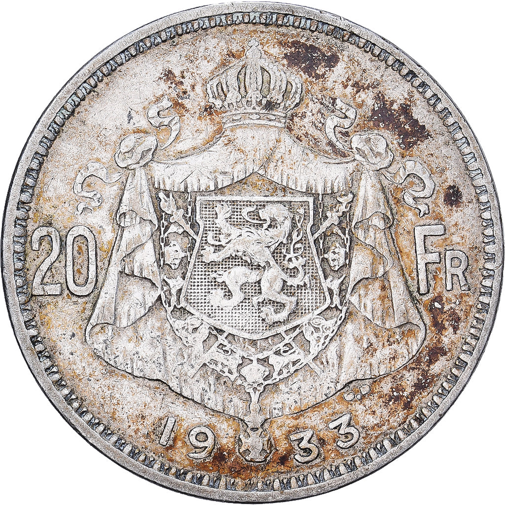 Belgio, Albert I, 20 Francs, 20 Frank, 1933, Brussels, Tranche A, Argento, BB