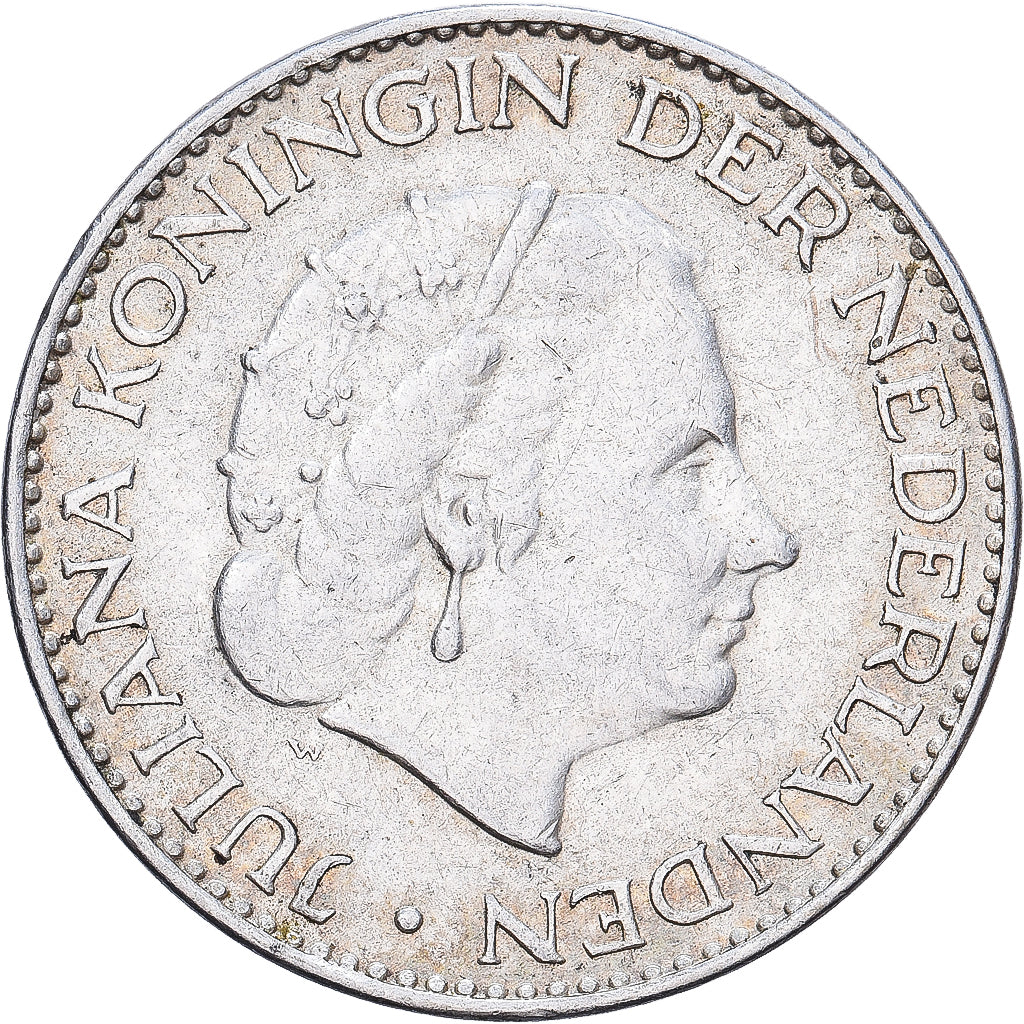 Netherlands, Juliana, Gulden, 1958, Silver, AU(50-53), KM:184