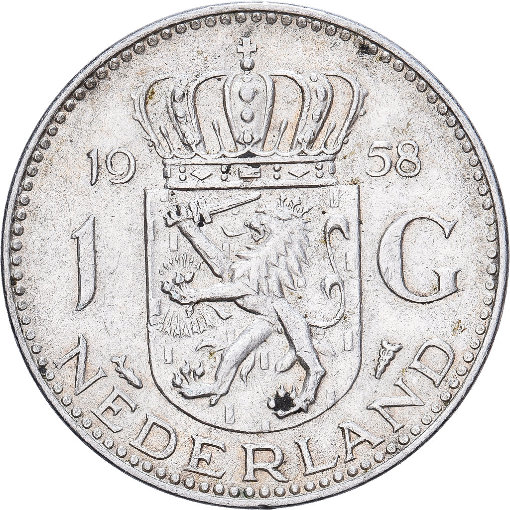 Netherlands, Juliana, Gulden, 1958, Silver, AU(50-53), KM:184
