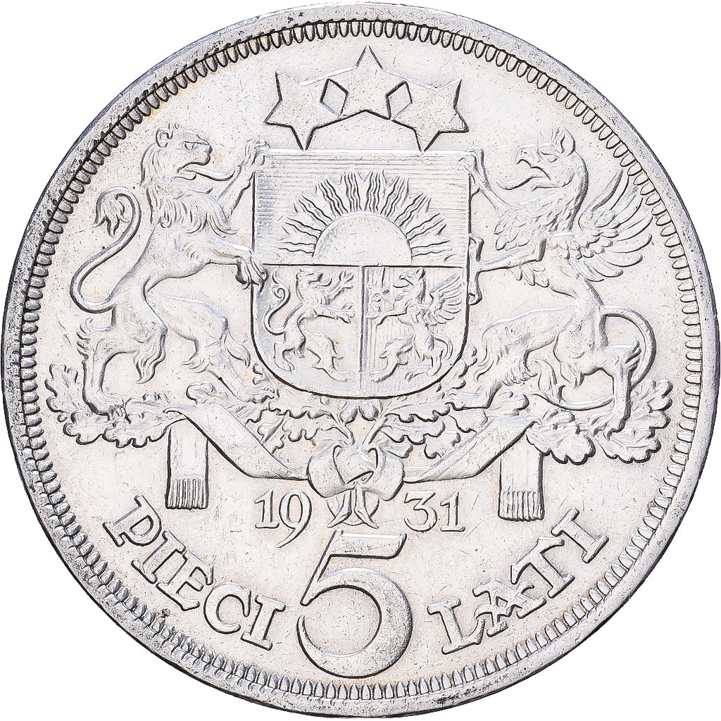 Letland, 5 Lati, 1931, Zilver, PR, KM:9