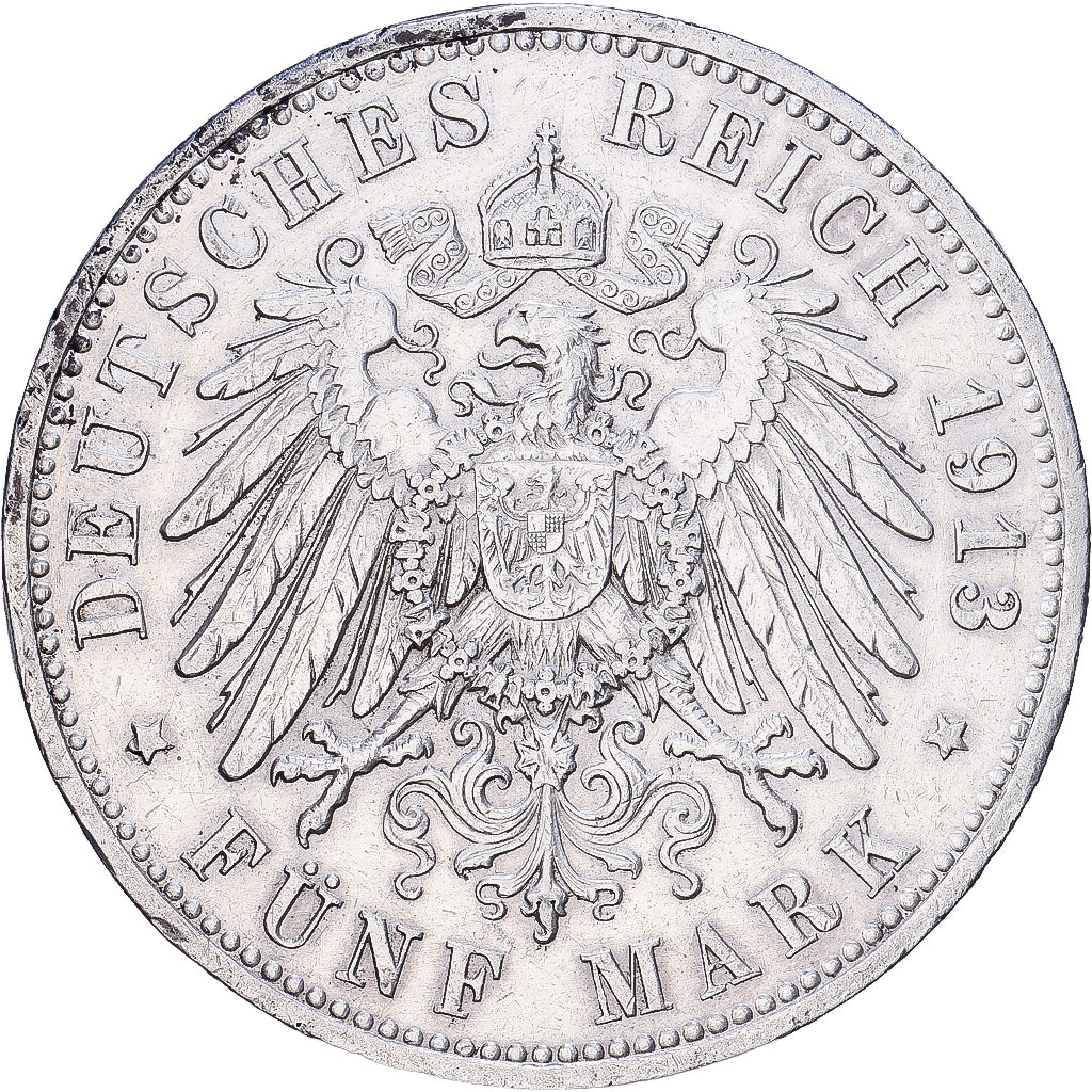 German States, PRUSSIA, Wilhelm II, 5 Mark, 1913, Berlin, Silver, AU(50-53)