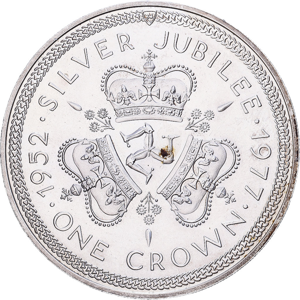 Isle of Man, Elizabeth II, Crown, (1977), Pobjoy Mint, Silver, AU(55-58), KM:41a
