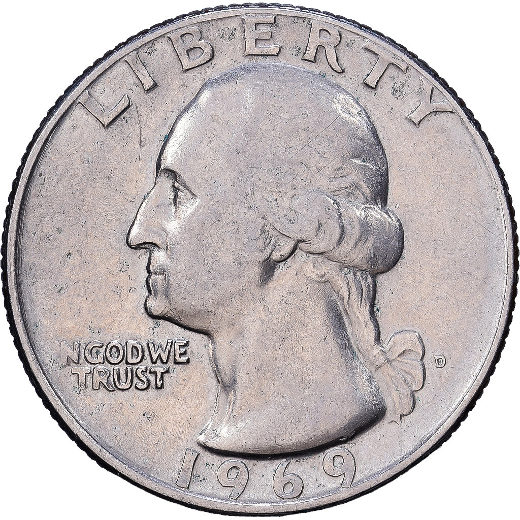 United States, Quarter, Washington, 1969, U.S. Mint, Copper-Nickel Clad Copper