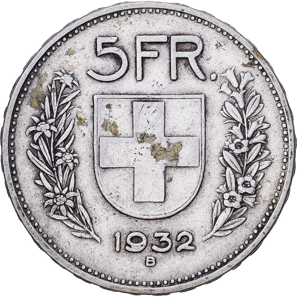 Suiza, 5 Francs, 1932, Bern, Plata, MBC, KM:40