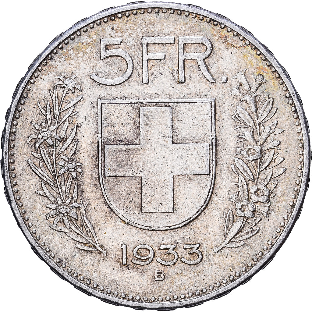 Suiza, 5 Francs, 1933, Bern, Plata, MBC, KM:40