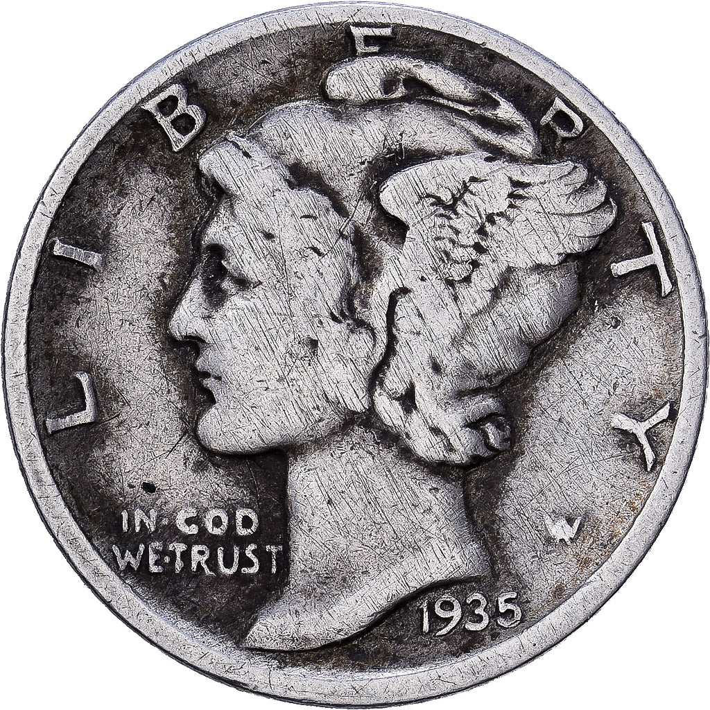 United States, Dime, Mercury, 1935, U.S. Mint, Silver, VF(30-35), KM:140