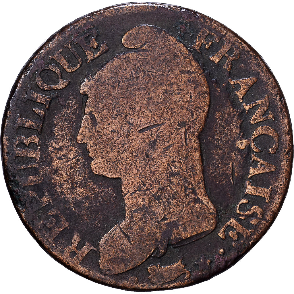 France, 5 Centimes, Dupré, AN 8, Paris, Bronze, F(12-15), Gadoury:126a
