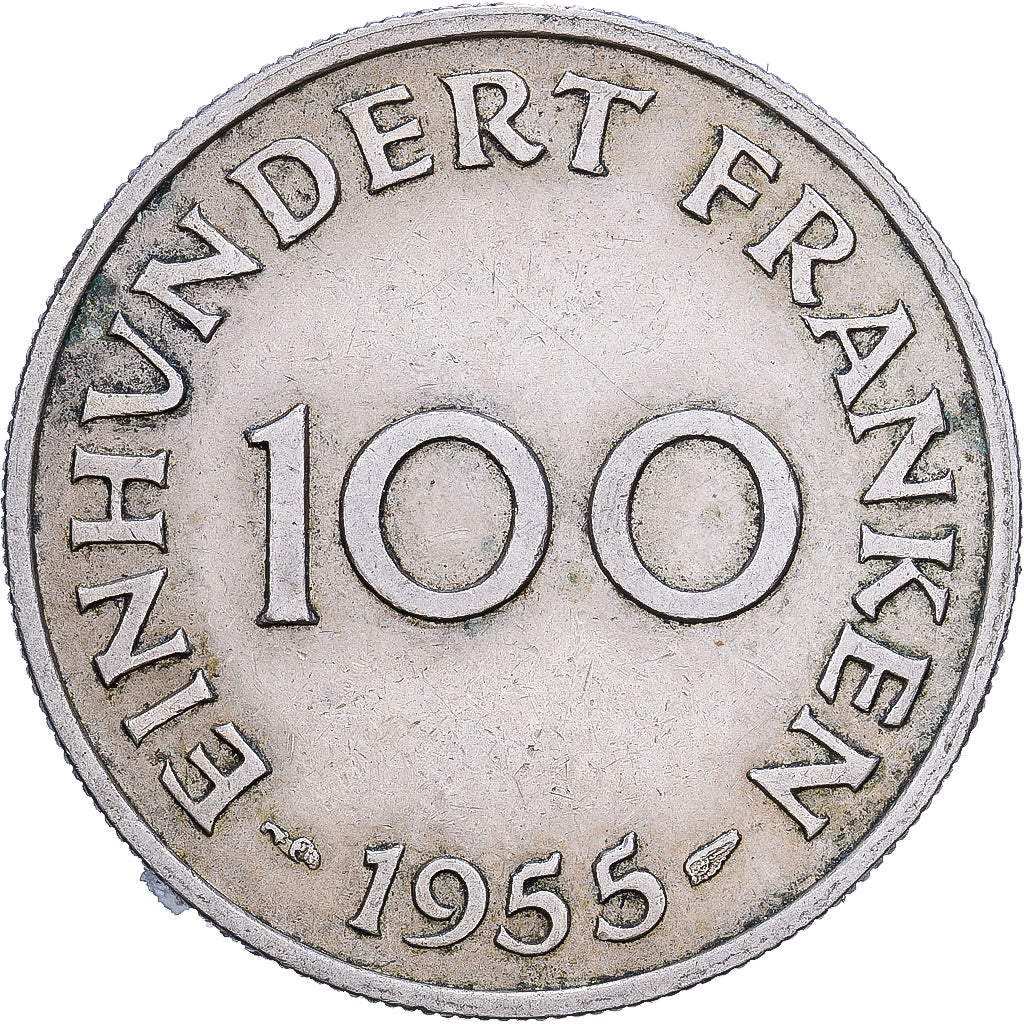 Saarland, 100 Franken, 1955, Paris, Kupfer-Nickel, SS+, KM:4
