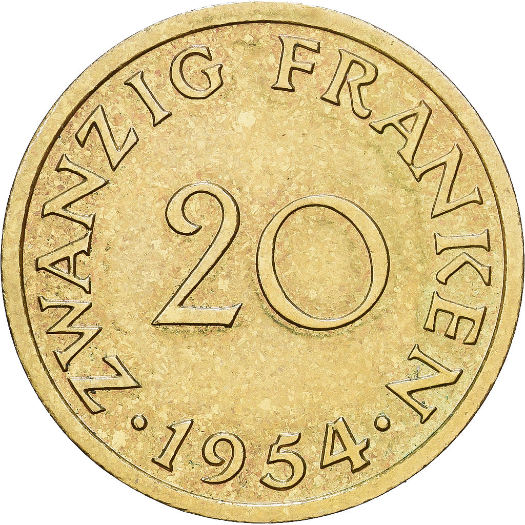 Sarre, 20 Franken, 1954, Paris, Bronze-Aluminium, TTB+, Gadoury:2, KM:2