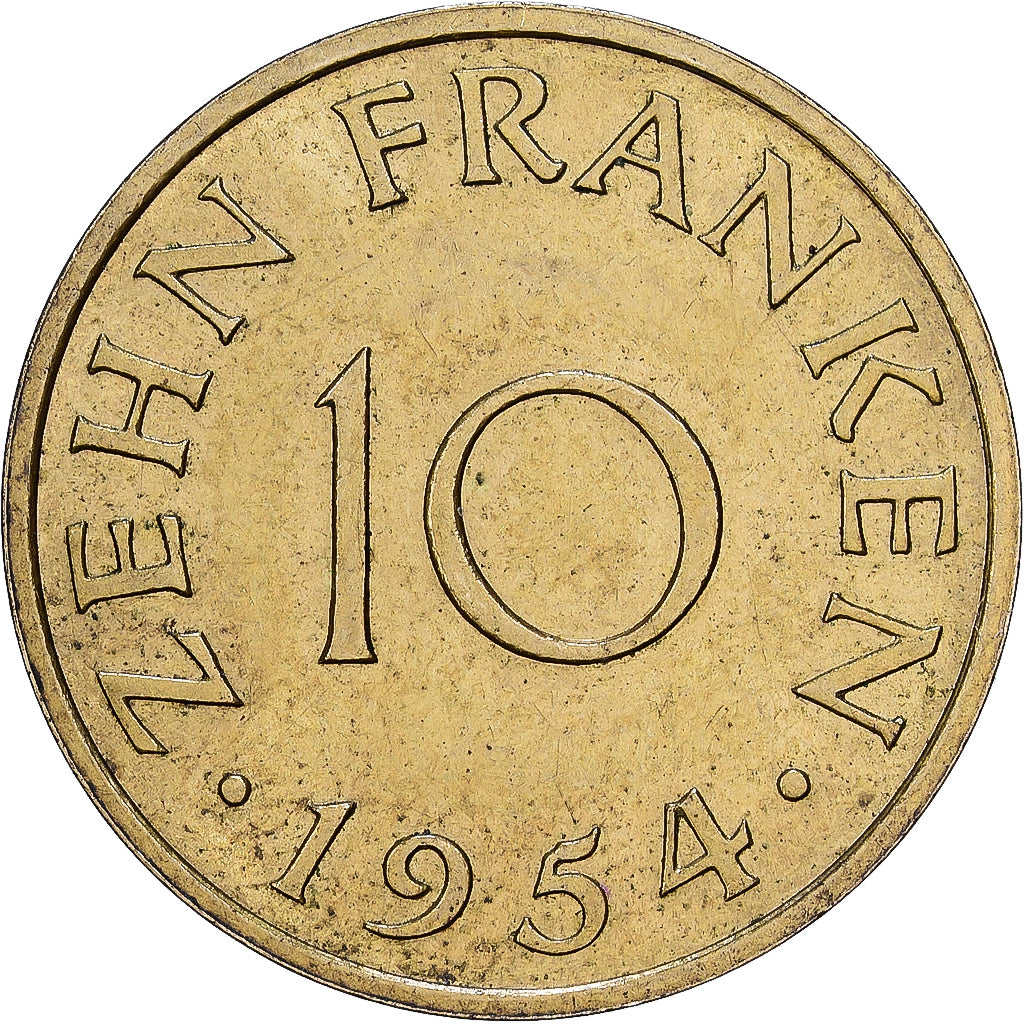 Sarre, 10 Franken, 1954, Paris, Bronze-Aluminium, TTB+, Gadoury:1, KM:1