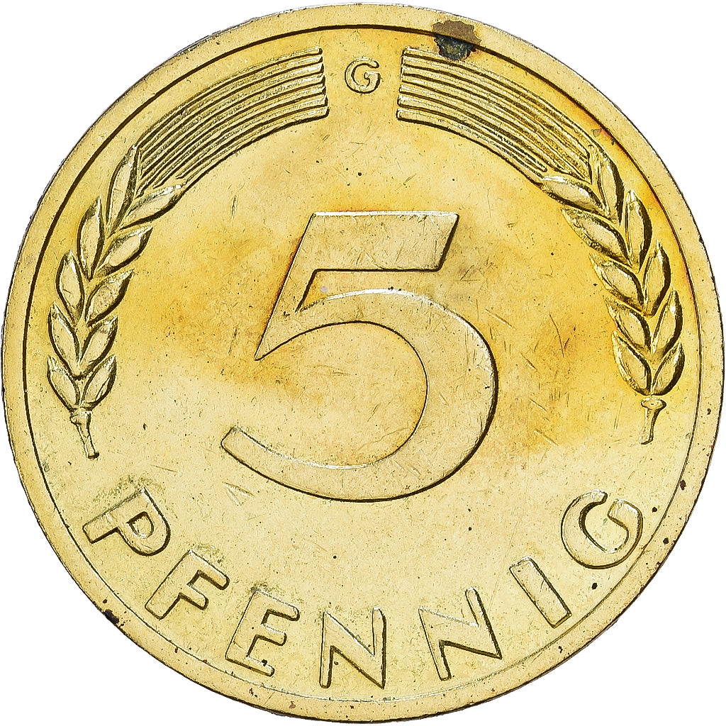 Federal Republic of Germany, 5 Pfennig, 1950, Karlsruhe, Brass Clad Steel