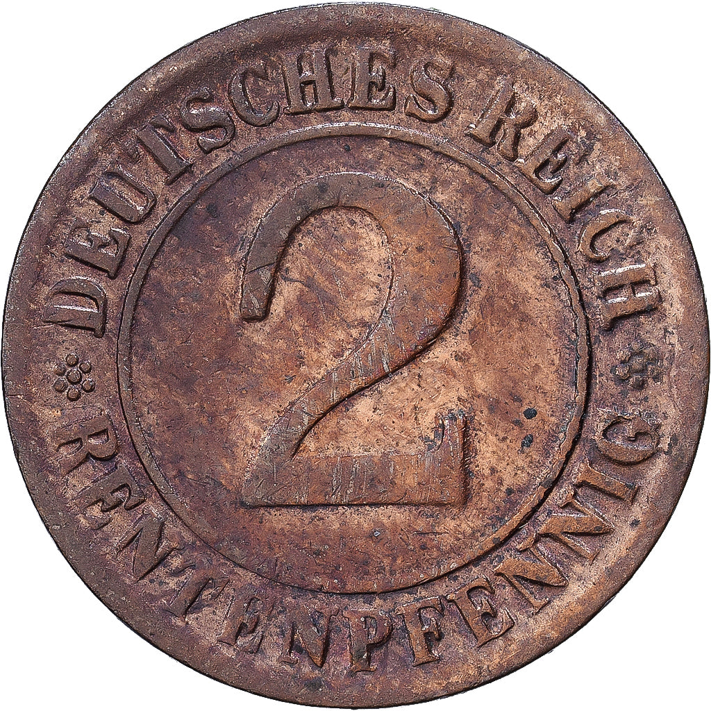 NIEMCY, REP. WEIMARSKA, 2 Rentenpfennig, 1924, Munich, Brązowy, EF(40-45)