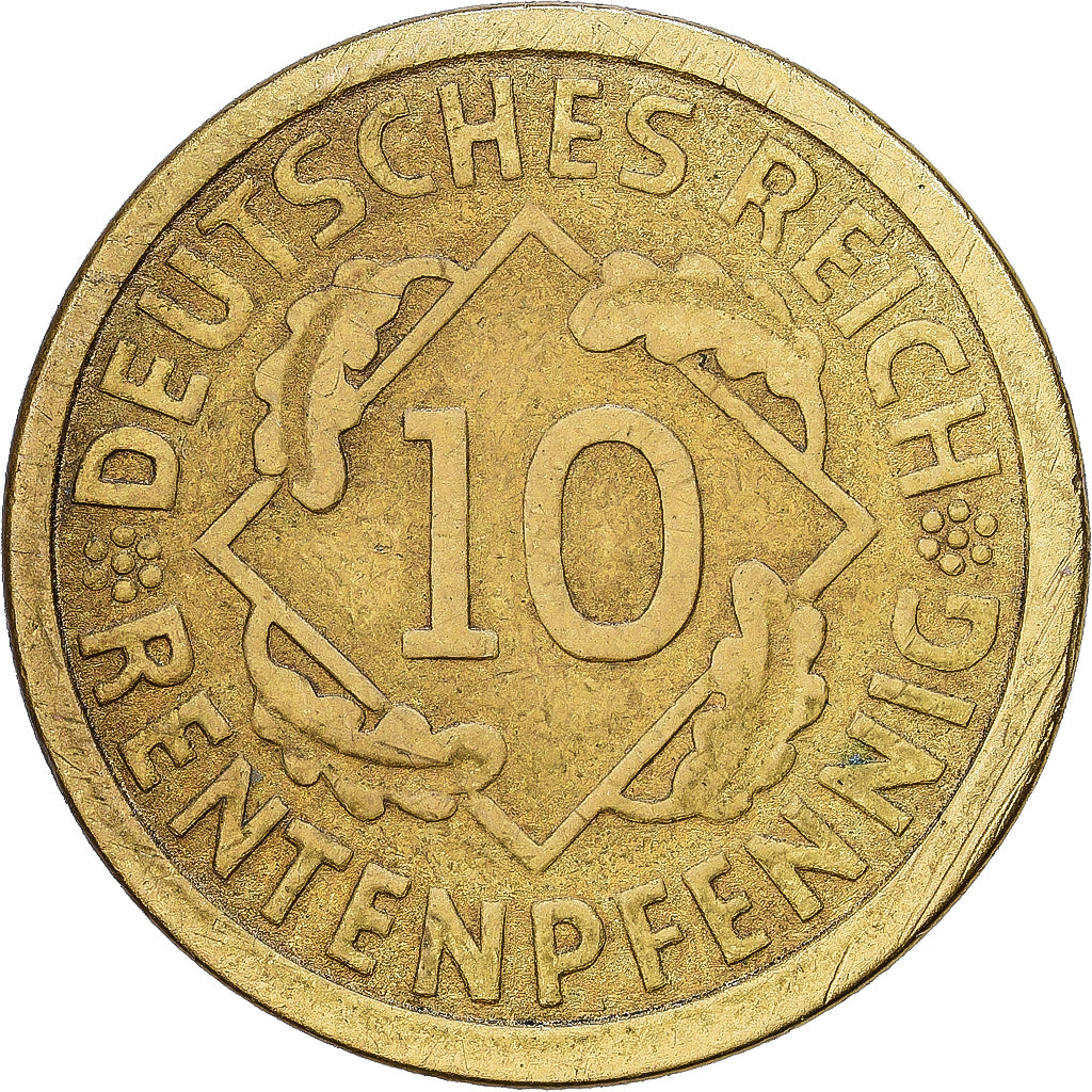 NIEMCY, REP. WEIMARSKA, 10 Rentenpfennig, 1924, Hambourg, Aluminium-Brąz