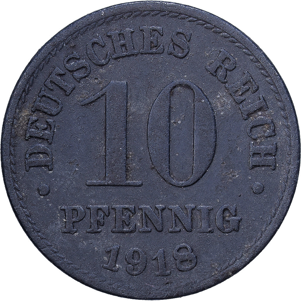 German Empire, 10 Pfennig, 1918, Zinc, EF(40-45), KM:26