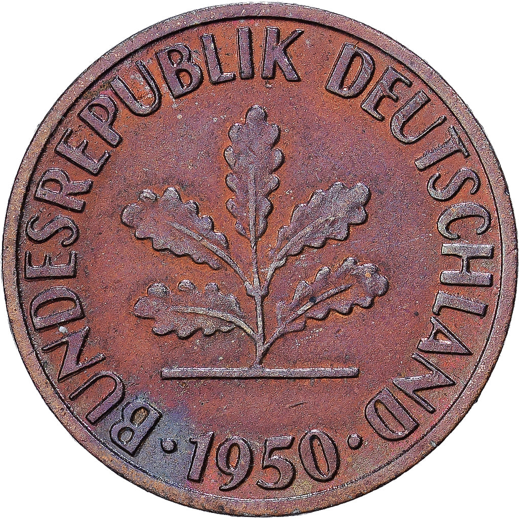 République fédérale d'Allemagne, Pfennig, 1950, Stuttgart, Cuivre plaqué