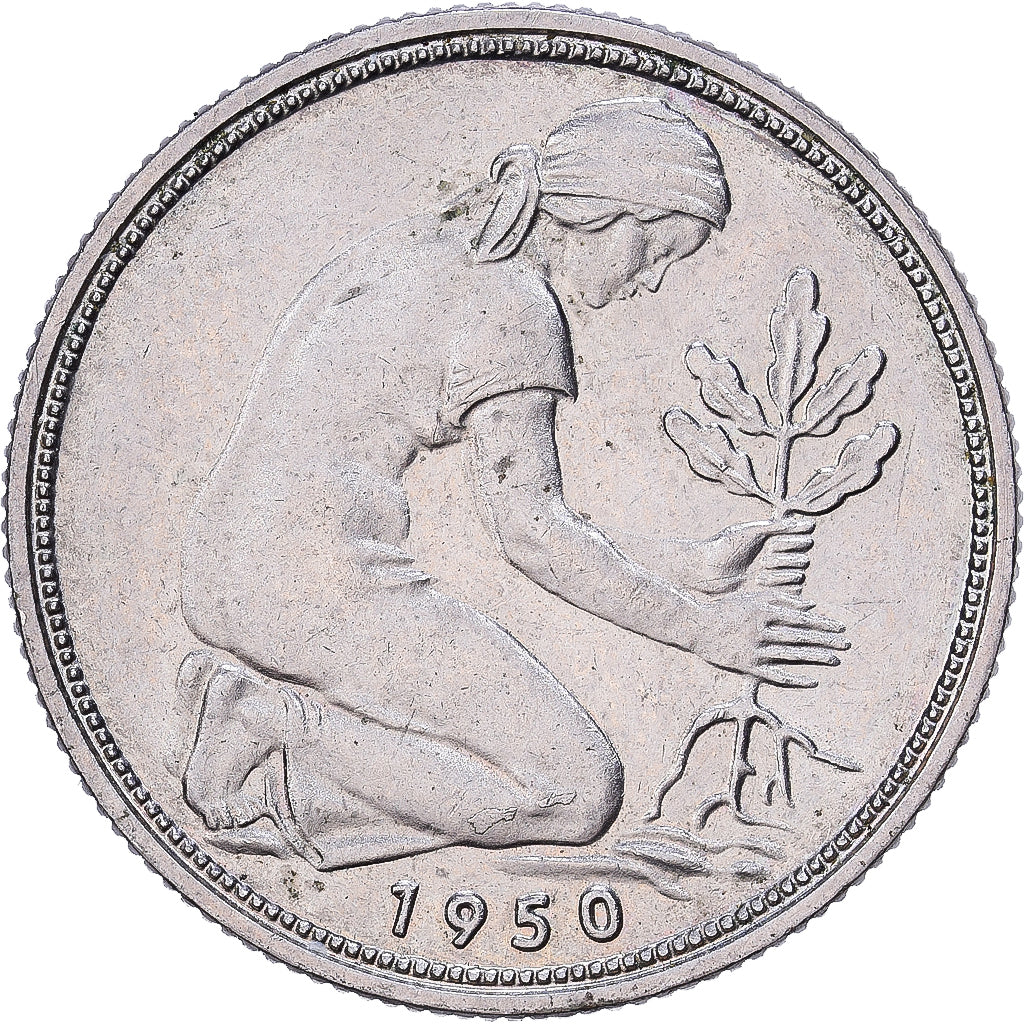 Federal Republic of Germany, 50 Pfennig, 1950, Hamburg, Copper-nickel