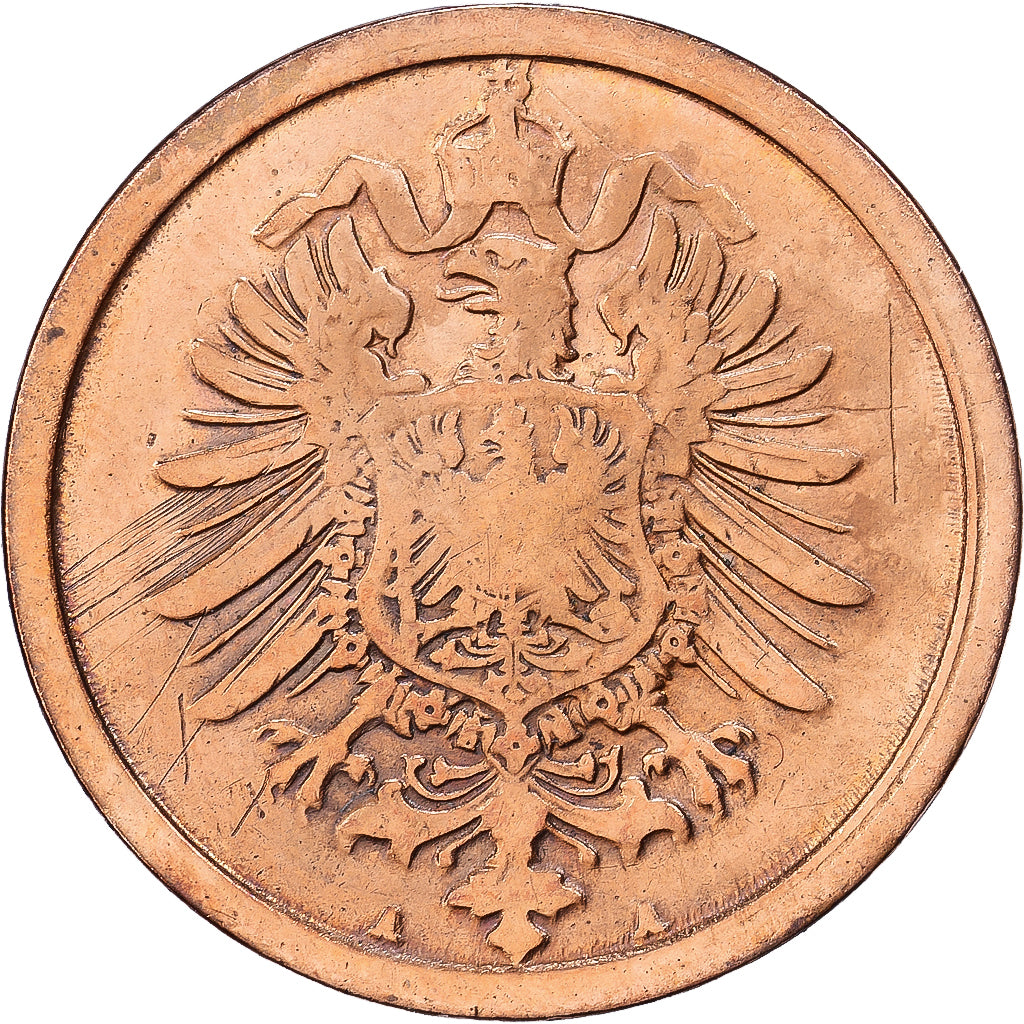 German Empire, Wilhelm I, 2 Pfennig, 1874, Berlin, Copper, EF(40-45), KM:2