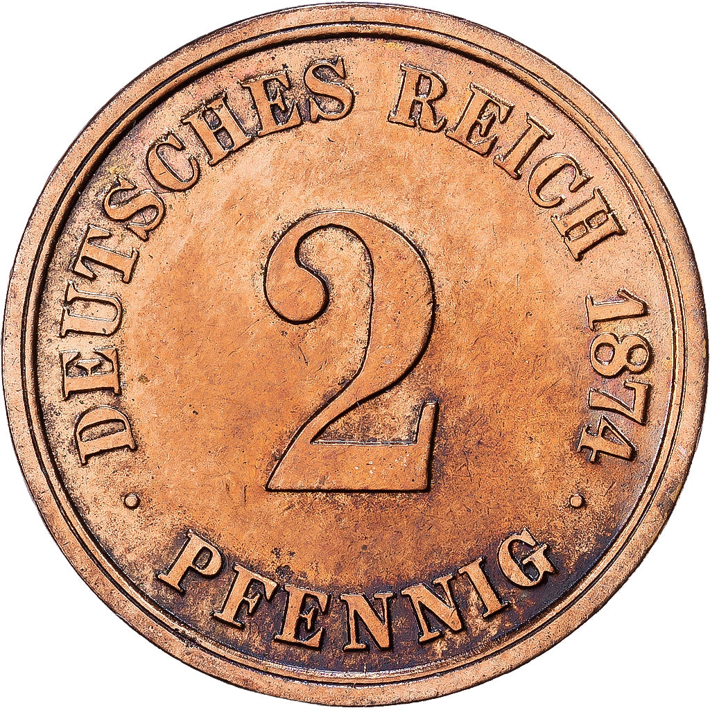 German Empire, Wilhelm I, 2 Pfennig, 1874, Berlin, Copper, EF(40-45), KM:2