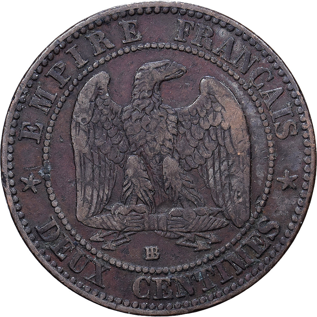 France, Napoléon III, 2 Centimes, 1855, Strasbourg, Bronze, TB+, Gadoury:103