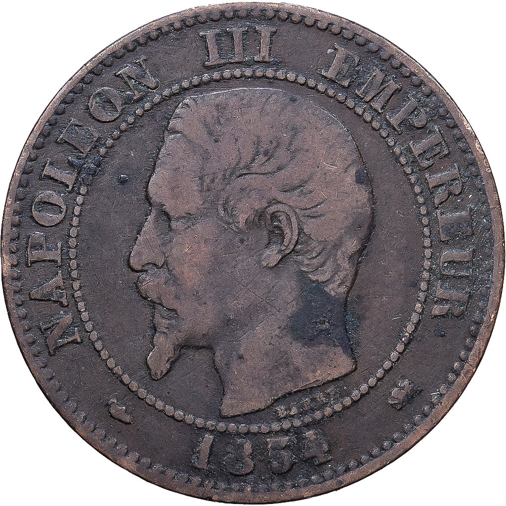 Frankreich, Napoleon III, 2 Centimes, 1854, Lyon, Bronze, S+, Gadoury:103