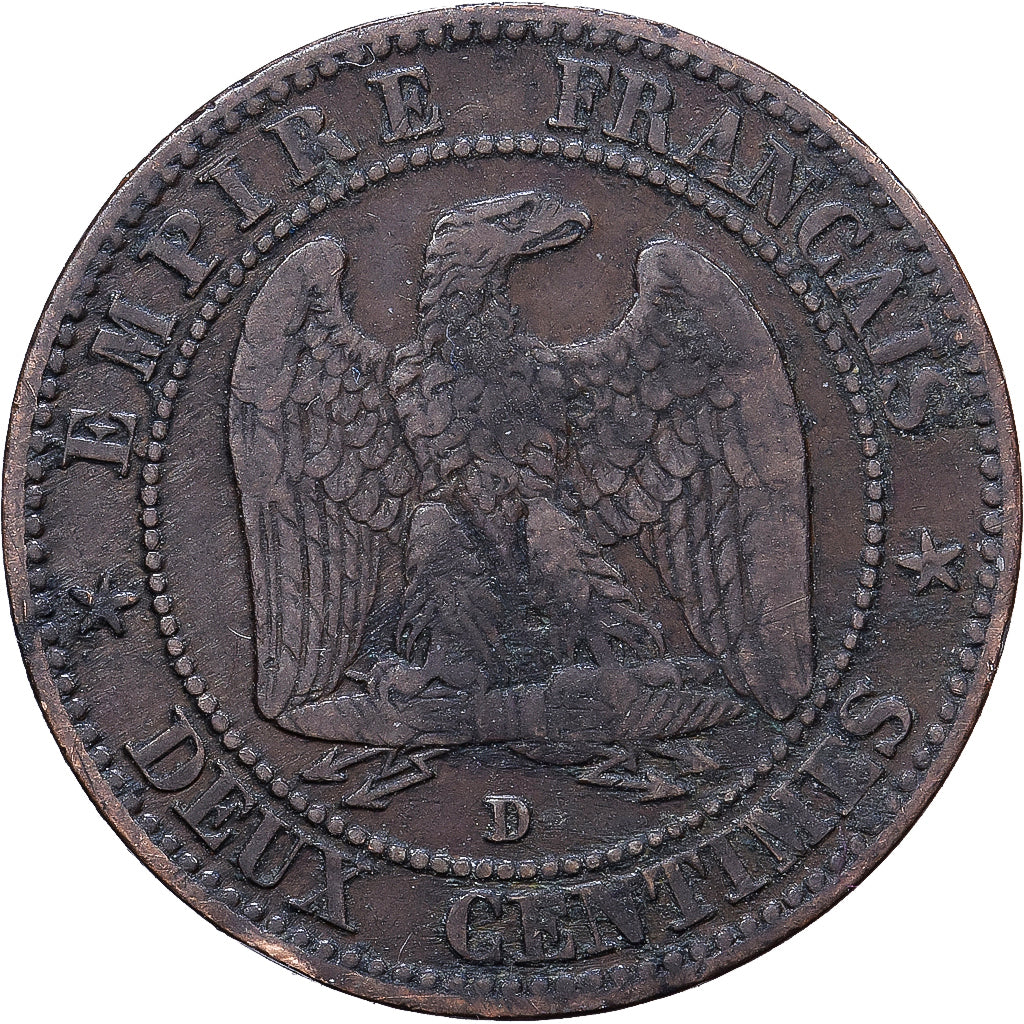 Frankreich, Napoleon III, 2 Centimes, 1854, Lyon, Bronze, S+, Gadoury:103