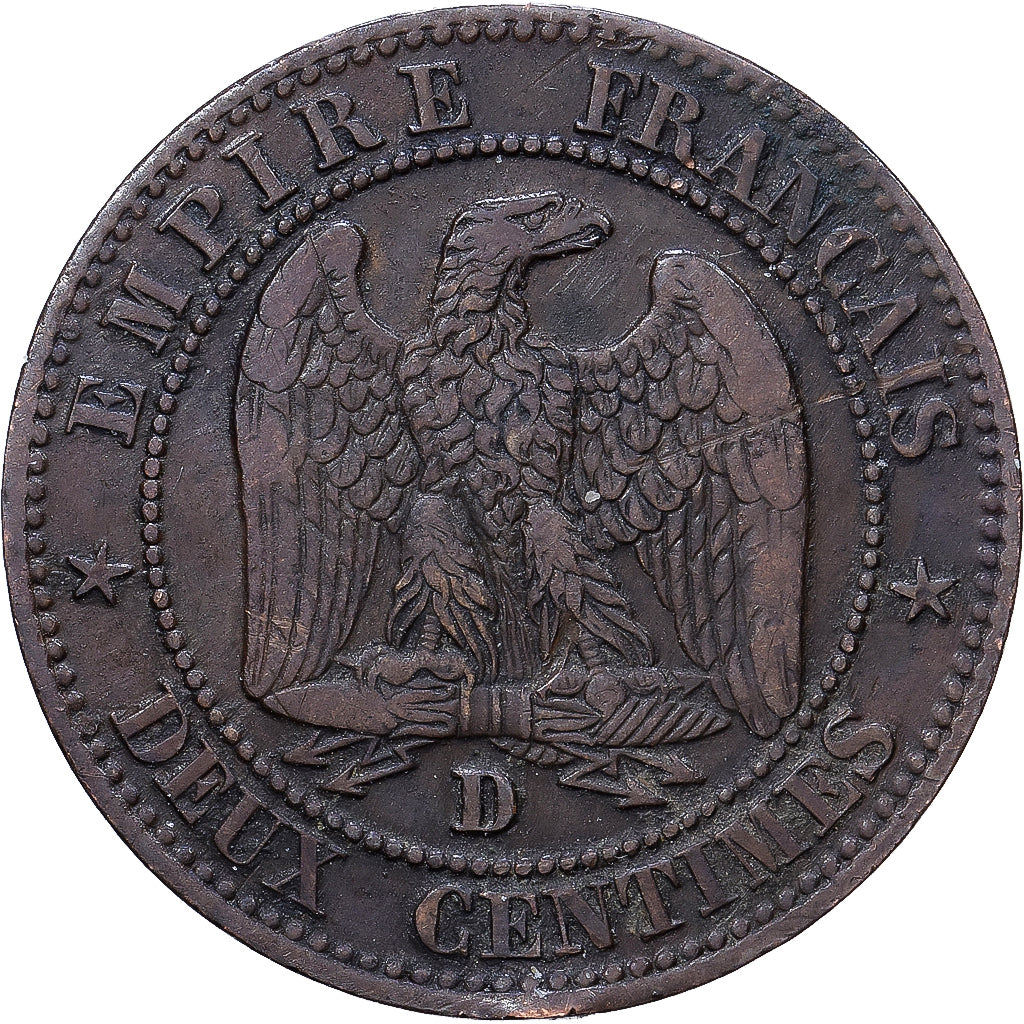 Francia, Napoleon III, 2 Centimes, 1857, Lyon, Bronce, BC+, Gadoury:103