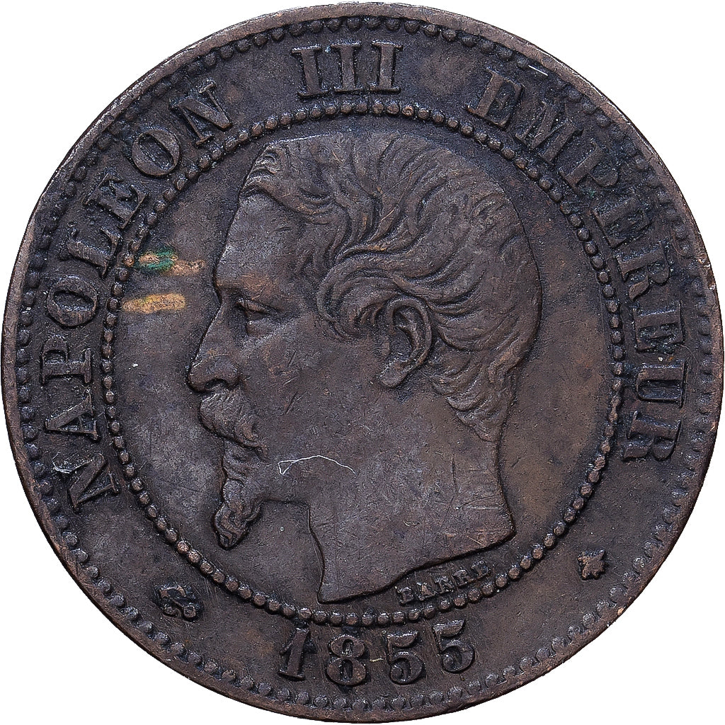 França, Napoleon III, 2 Centimes, 1855, Strasbourg, Bronze, VF(30-35)