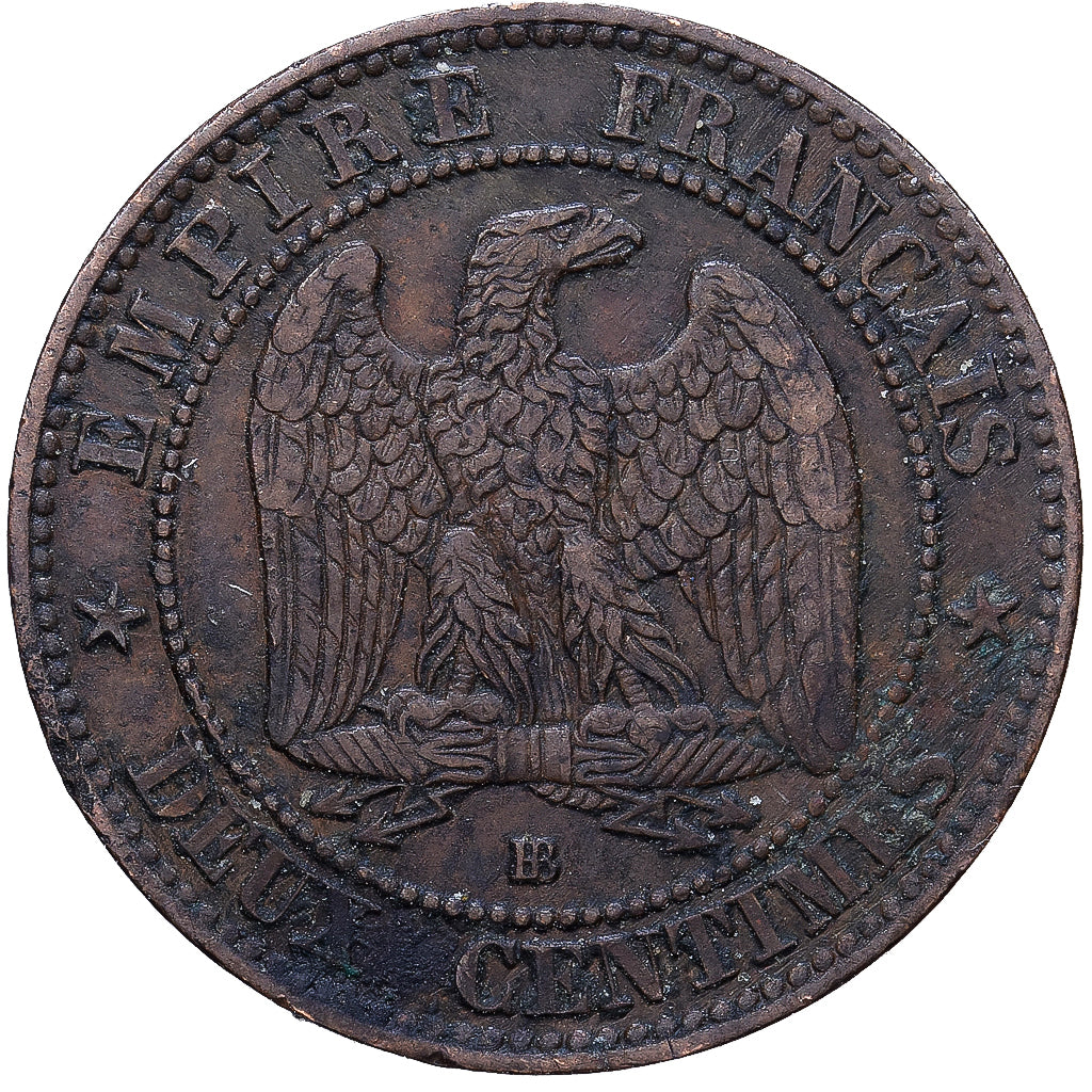 França, Napoleon III, 2 Centimes, 1855, Strasbourg, Bronze, VF(30-35)