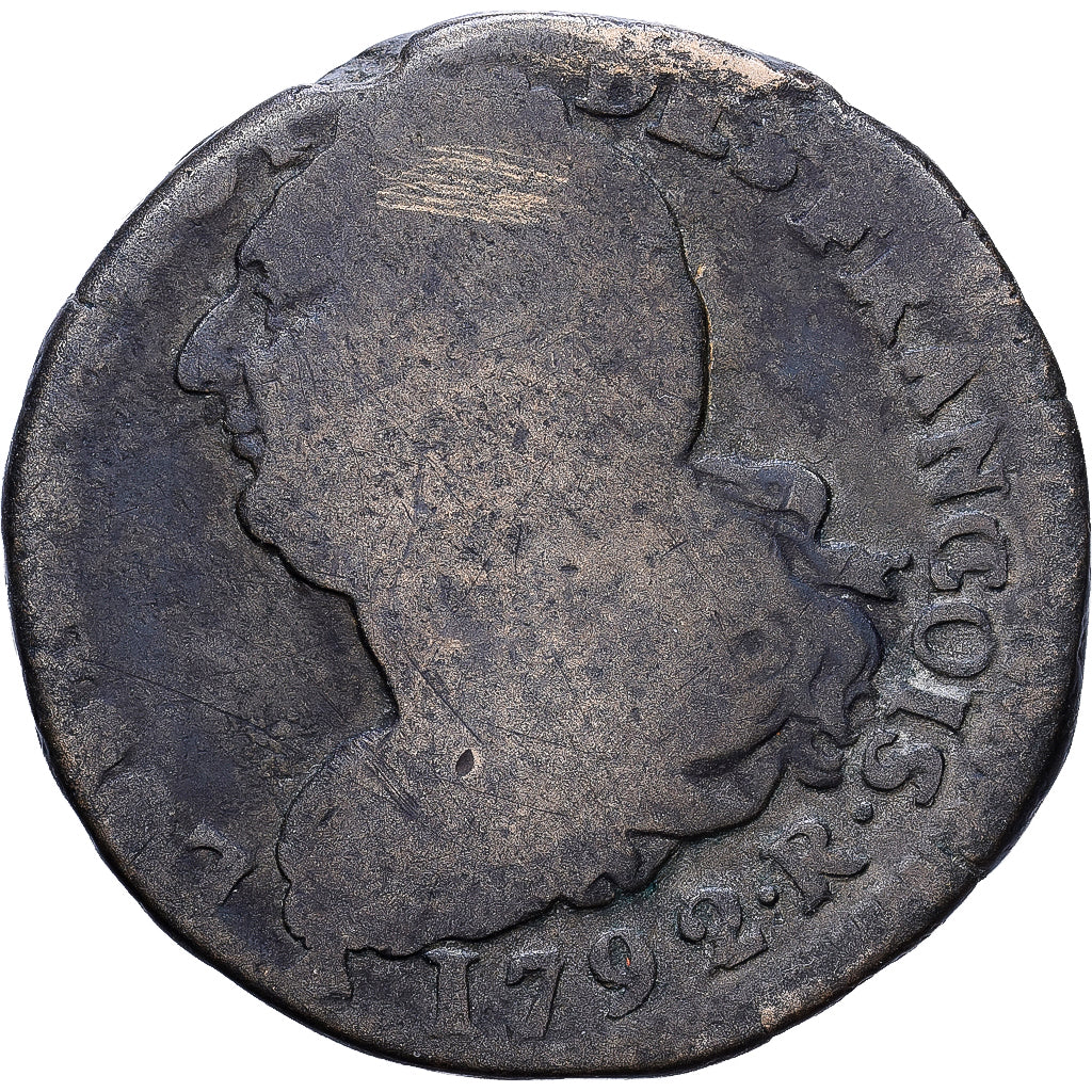 Francia, Louis XVI, 2 sols françois, 1792, Orléans, Bronzo, B