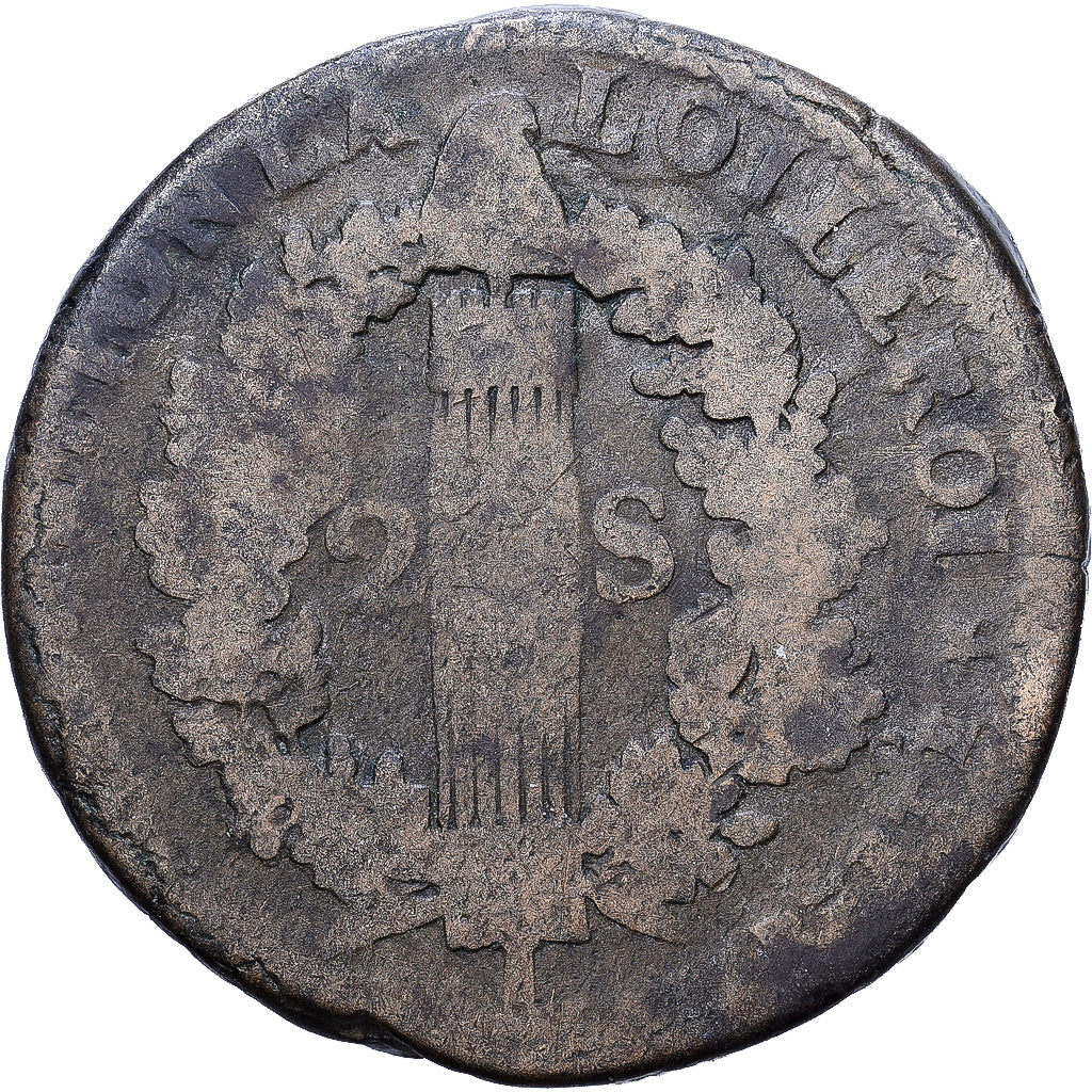 Francia, Louis XVI, 2 sols françois, 1792, Orléans, Bronzo, B