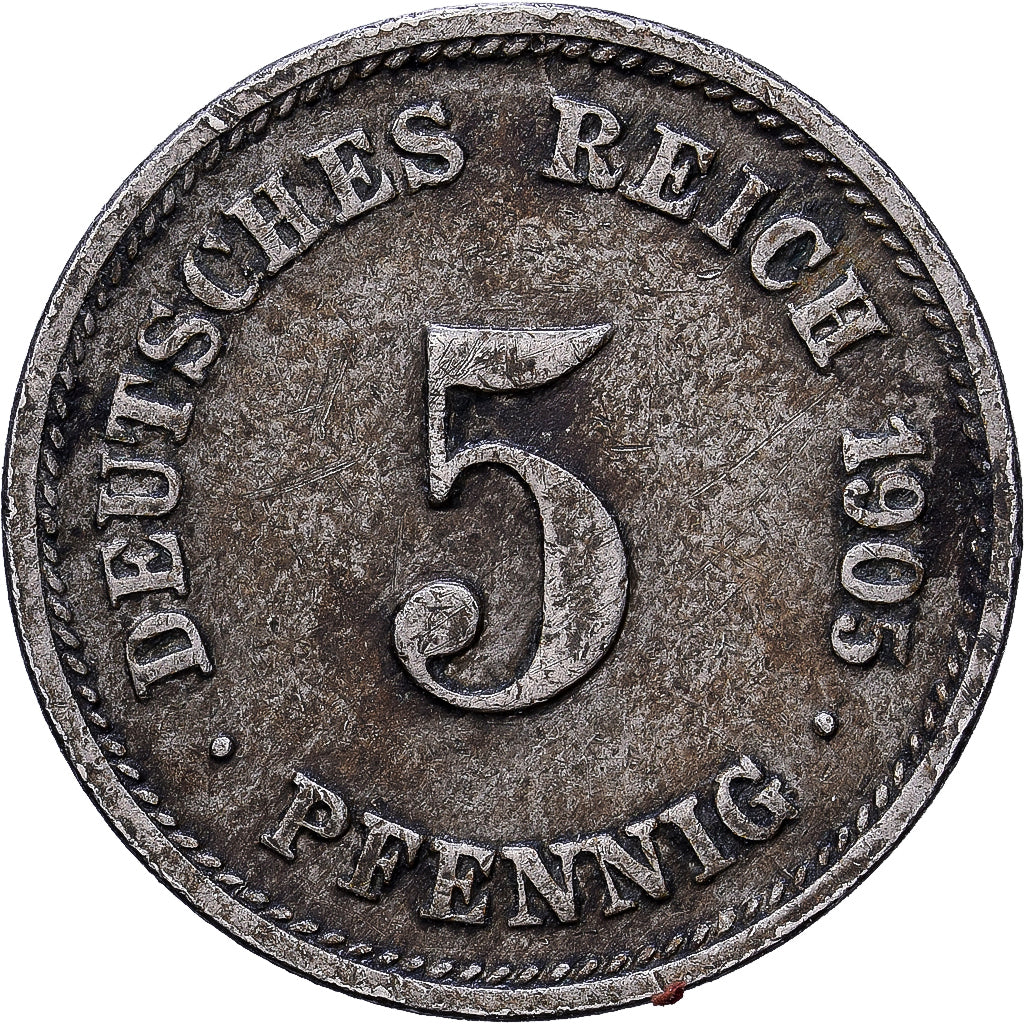 DUITSLAND - KEIZERRIJK, Wilhelm II, 5 Pfennig, 1905, Karlsruhe, Cupro-nikkel