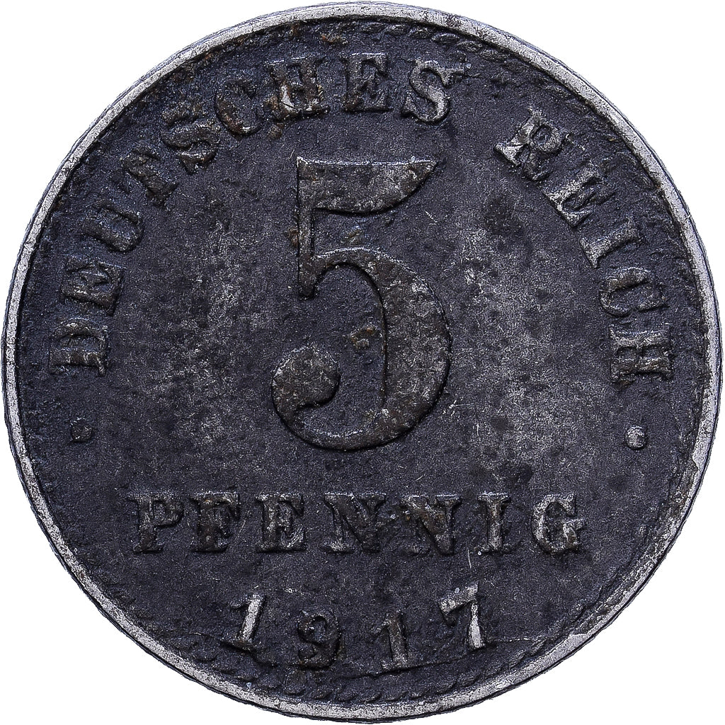 ALEMANIA - IMPERIO, 5 Pfennig, 1917, Berlin, Hierro, MBC, KM:19