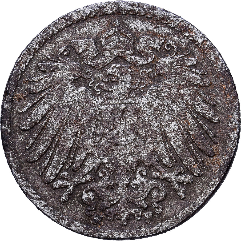 ALEMANIA - IMPERIO, 5 Pfennig, 1916, Stuttgart, Hierro, BC+, KM:19