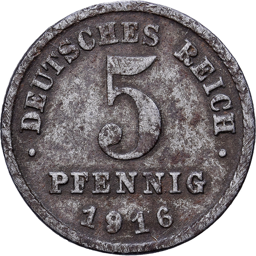 ALEMANIA - IMPERIO, 5 Pfennig, 1916, Stuttgart, Hierro, BC+, KM:19