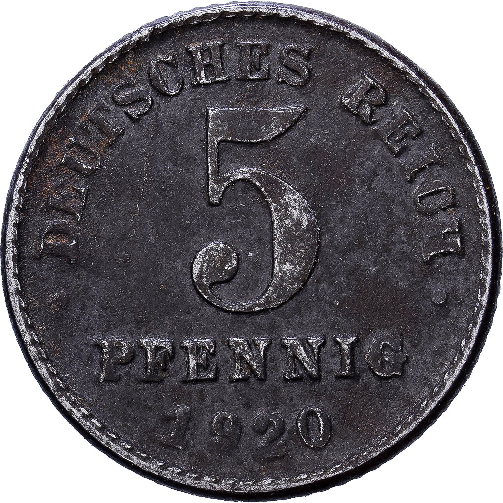 ALEMANIA - IMPERIO, 5 Pfennig, 1920, Berlin, Hierro, BC+, KM:19