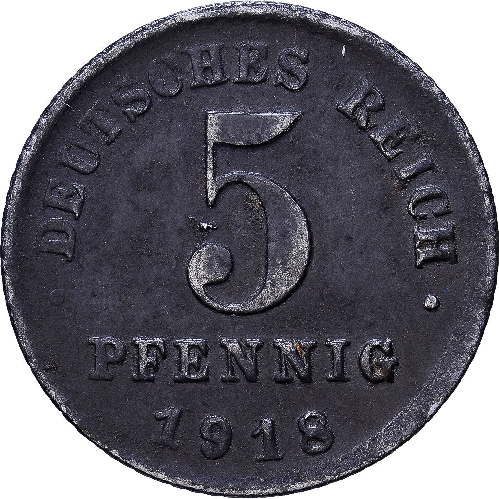 ALEMANIA - IMPERIO, 5 Pfennig, 1918, Hierro, BC+, KM:19