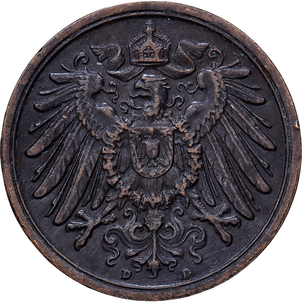 GERMANIA - IMPERO, Wilhelm II, 2 Pfennig, 1913, Munich, Rame, BB, KM:16