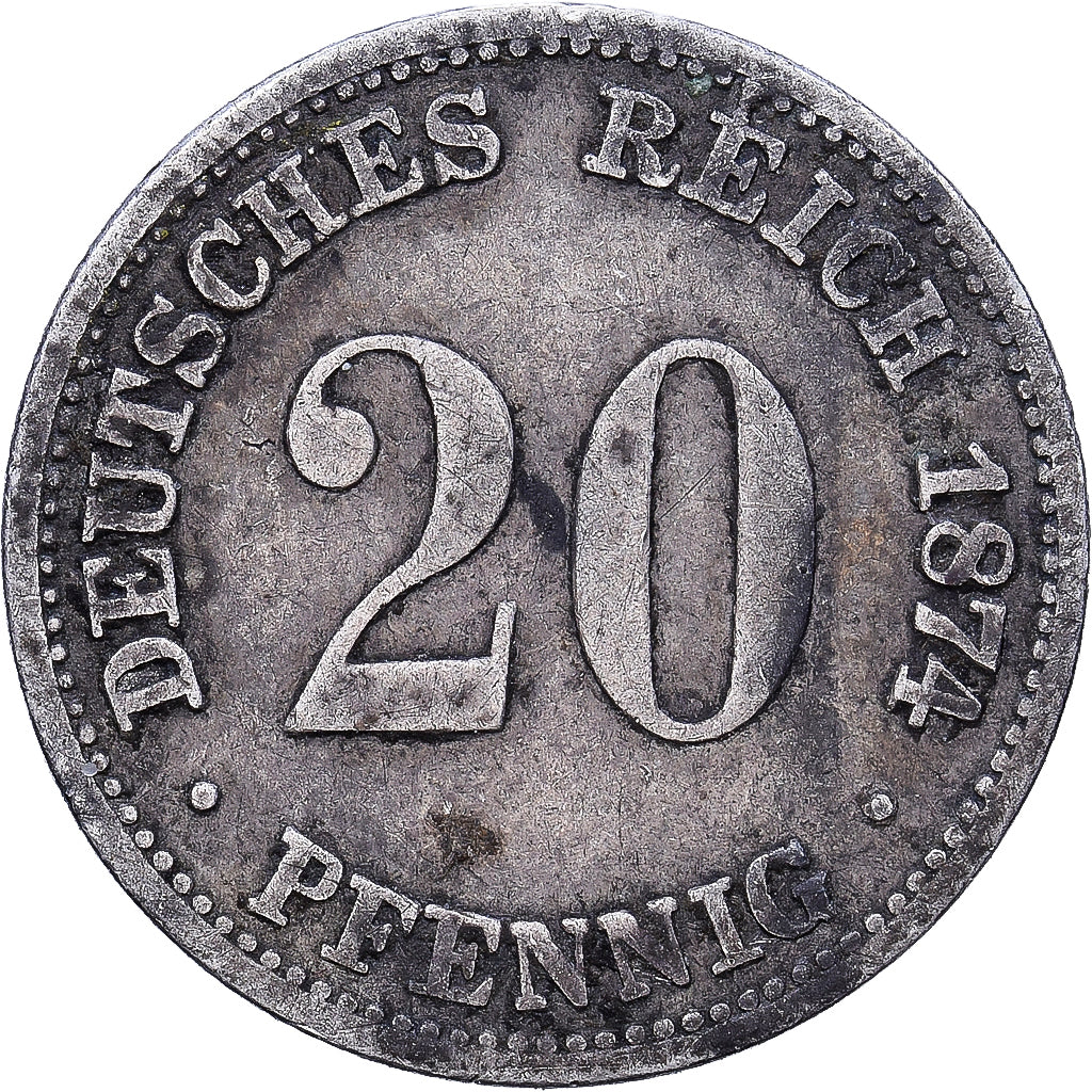 German Empire, Wilhelm I, 20 Pfennig, 1874, Berlin, Silver, VF(30-35), KM:5