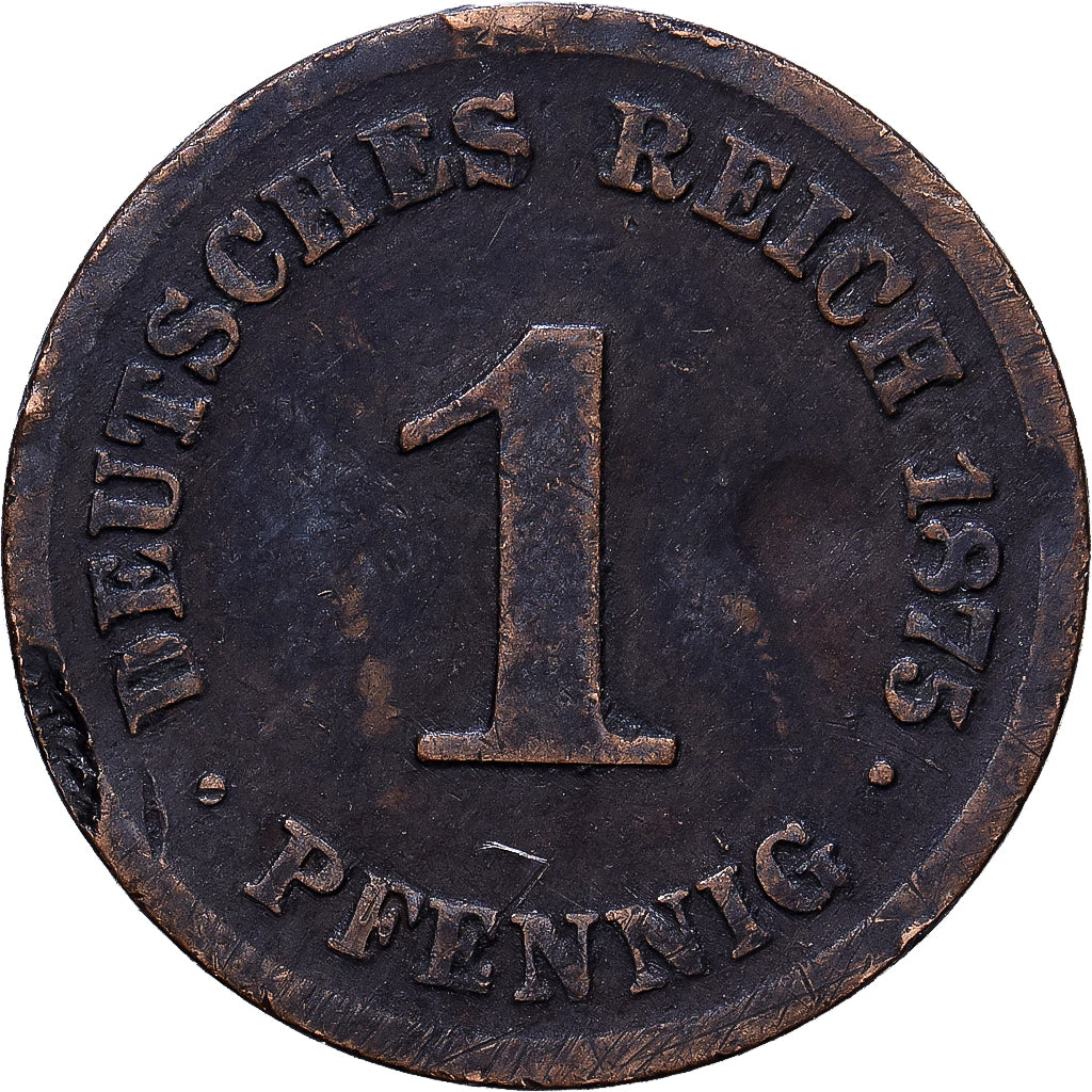 German Empire, Wilhelm I, Pfennig, 1875, Frankfurt, Kupfer, S+, KM:1
