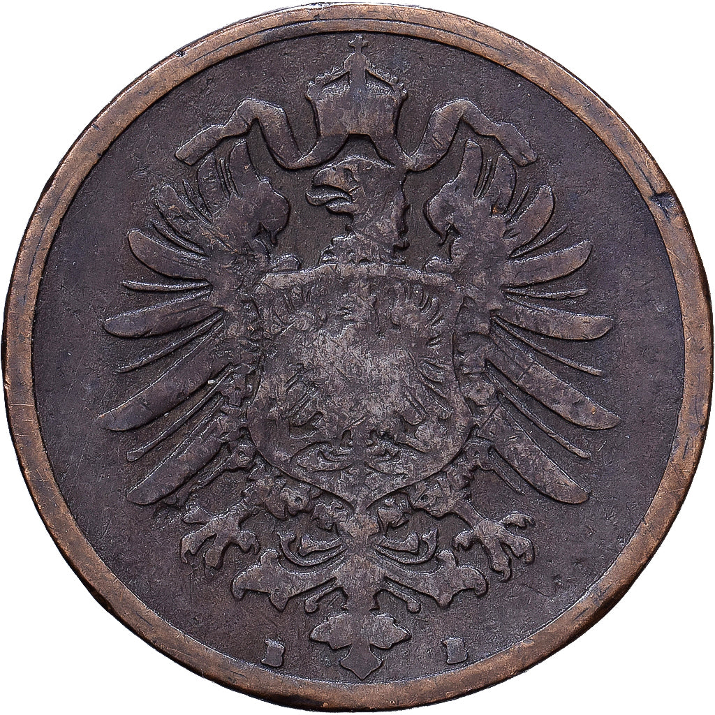 GERMANIA - IMPERO, Wilhelm I, 2 Pfennig, 1876, Hannover, Rame, MB+, KM:2