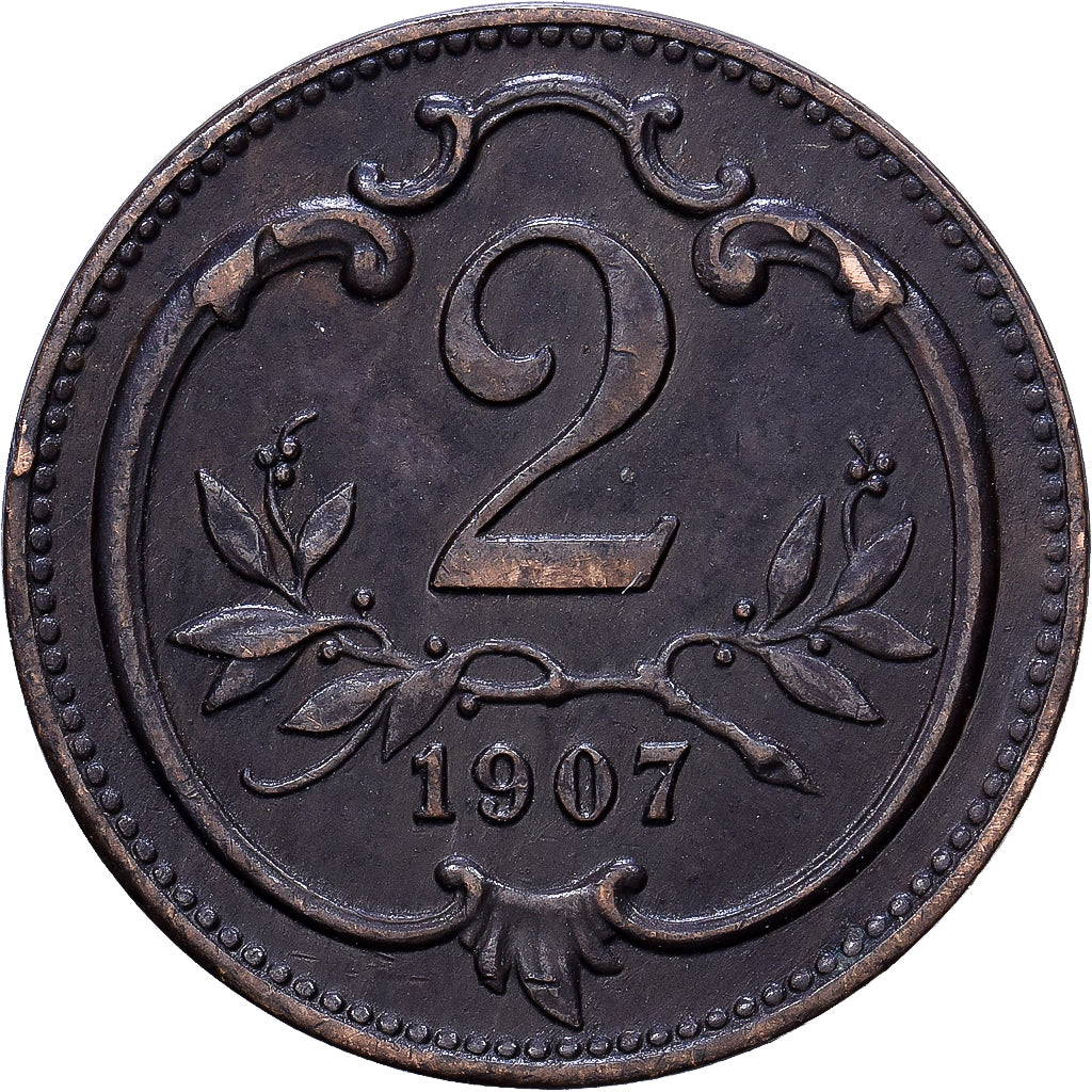 Austria, Franz Joseph I, 2 Heller, 1907, Brązowy, AU(50-53), KM:2801