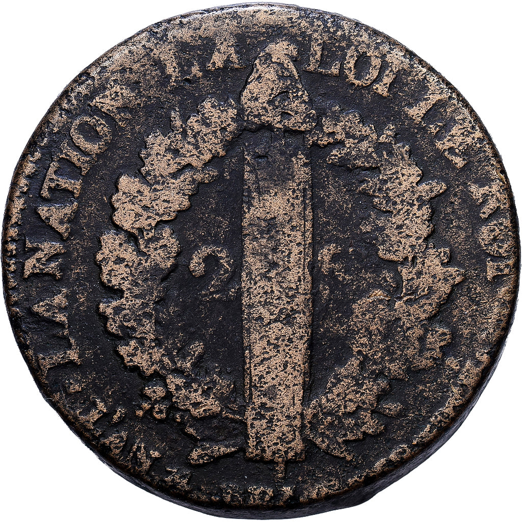 Francia, Constitution, 2 sols françois, 1792, Metz, Bronzo, MB