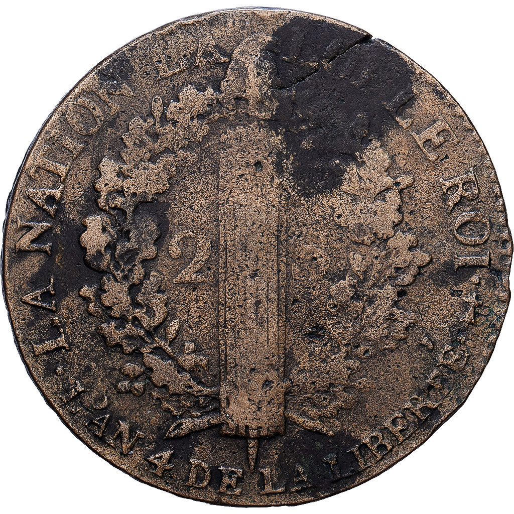 Francja, Constitution, 2 sols françois, 1792, Metz, Brązowy
