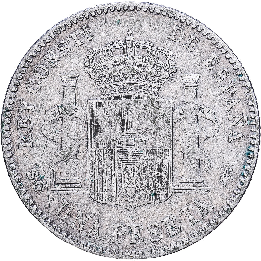 España, Alfonso XIII, Peseta, 1899, Valencia, Plata, BC+, KM:706