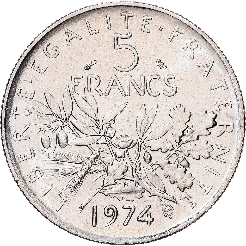 Francia, 5 Francs, Semeuse, 1974, Paris, Nichel placcato rame-nichel, FDC