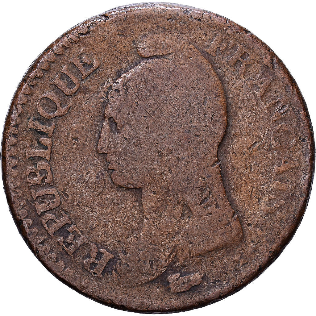 Francja, Un Décime, Dupré, AN 7, Paris, Brązowy, VF(30-35), Gadoury:187